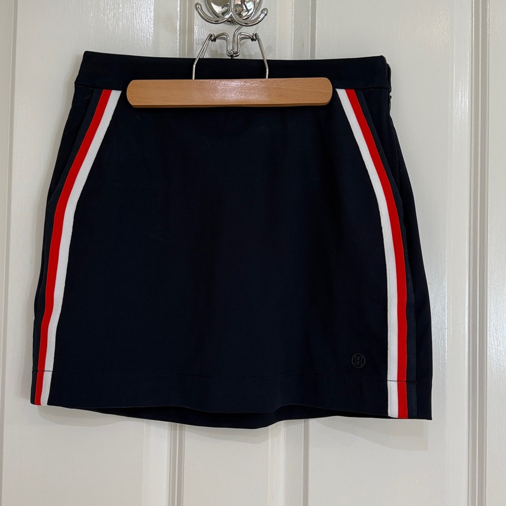 G/FORE Black Midi Skirt with Red and White Stripes